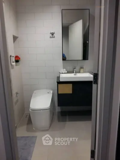 Modern bathroom with sleek fixtures and minimalist design