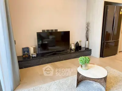 Modern living room with sleek TV setup and stylish decor