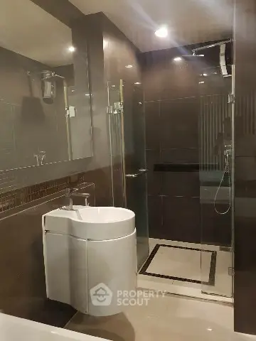 Modern bathroom with sleek design and glass shower enclosure