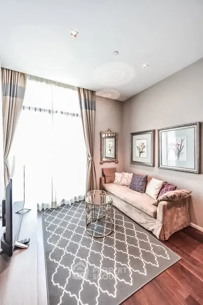Elegant living room with high ceiling and stylish decor