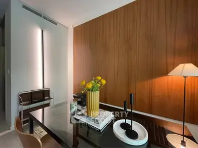 Modern study room with sleek wooden paneling and stylish decor