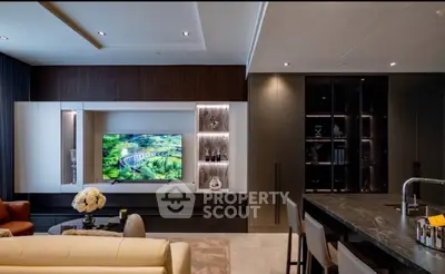 Luxurious modern living room with sleek design and integrated entertainment center