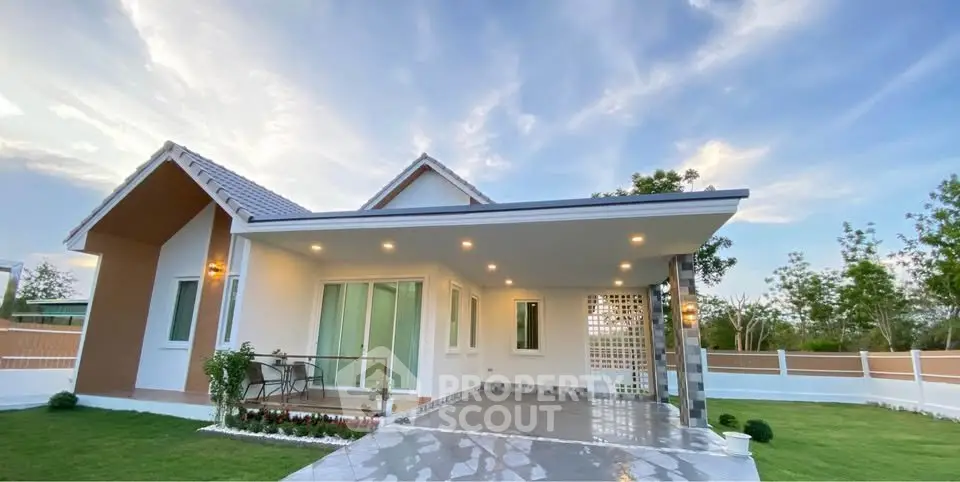 Charming modern bungalow with spacious driveway and lush garden, perfect for serene living.