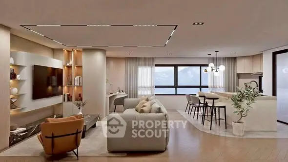 Luxurious open-plan living room with modern decor and stunning views, perfect for entertaining.
