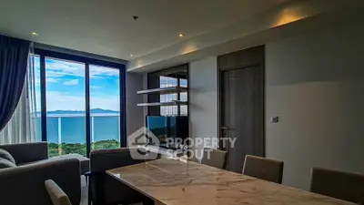 Luxurious living room with stunning ocean view and modern furnishings