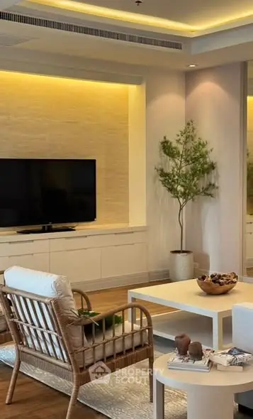 Modern living room with stylish decor and cozy seating area