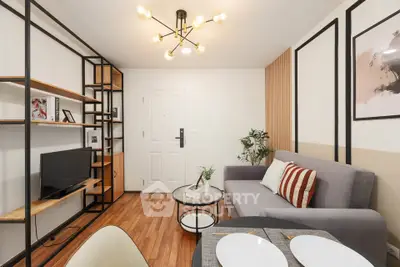 Modern living room with stylish decor and cozy seating area