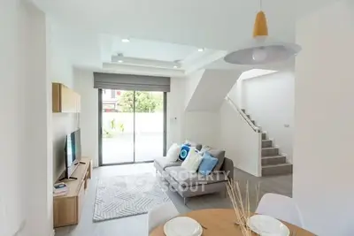 Modern living room with stylish decor and natural light