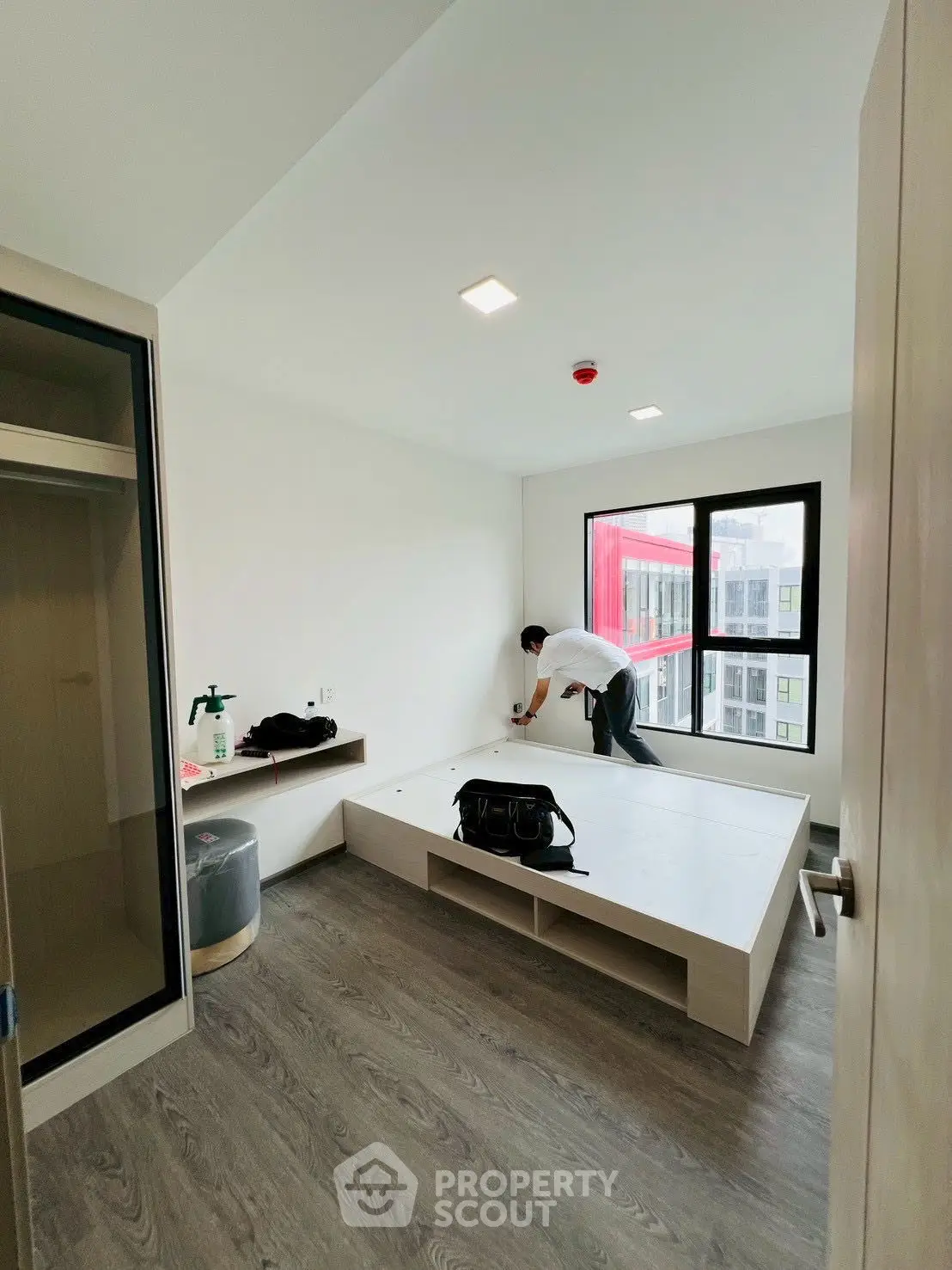 Modern bedroom with sleek design and natural light