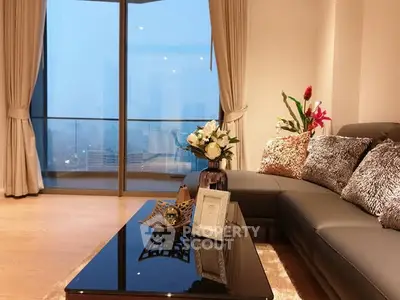 Luxurious living room with city view and elegant decor