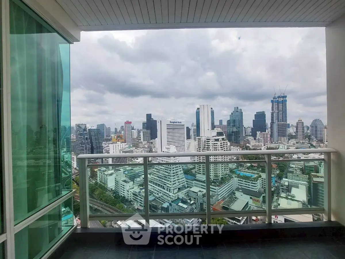 Stunning cityscape view from high-rise balcony with modern skyline.