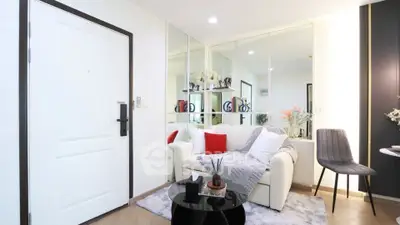 Modern living room with stylish decor and cozy seating area