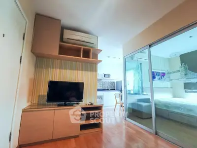 Modern apartment interior with cozy living area and stylish kitchen