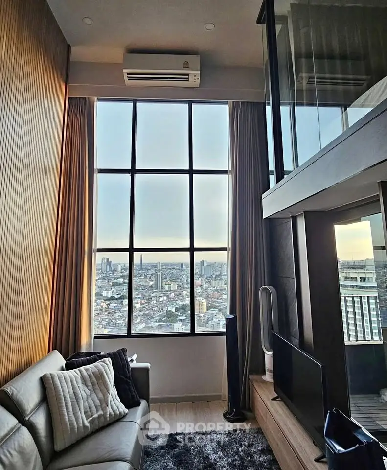 Luxurious high-rise living room with stunning city view and modern decor