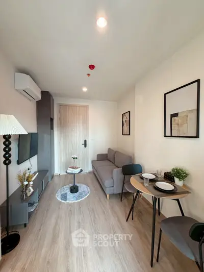 Modern living room with stylish decor and cozy seating area