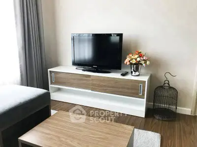 Modern living room with sleek TV stand and stylish decor
