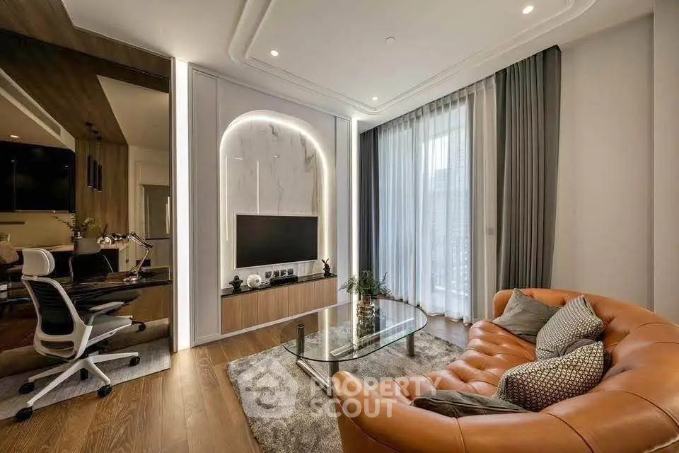 Luxurious modern living room with stylish leather sofa and elegant decor