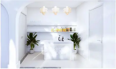 Sleek modern kitchen with minimalist design and elegant lighting