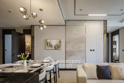 Luxurious modern living room with elegant dining area and stylish decor