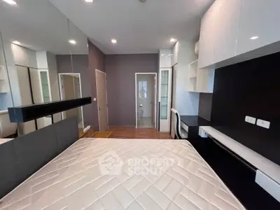 Modern bedroom with sleek design and ample storage space