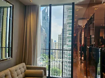 Luxurious living room with stunning city view and elegant decor