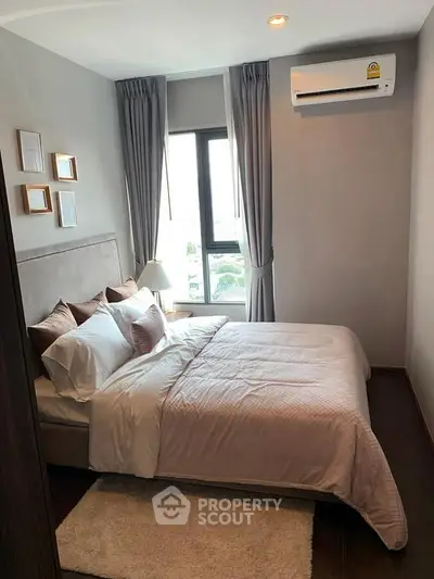 Cozy modern bedroom with elegant decor and natural light