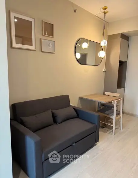 Cozy living room with modern sofa and stylish decor