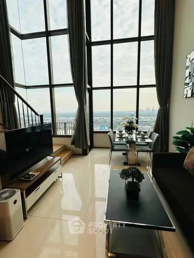 Luxurious high-rise living room with stunning city view and elegant decor