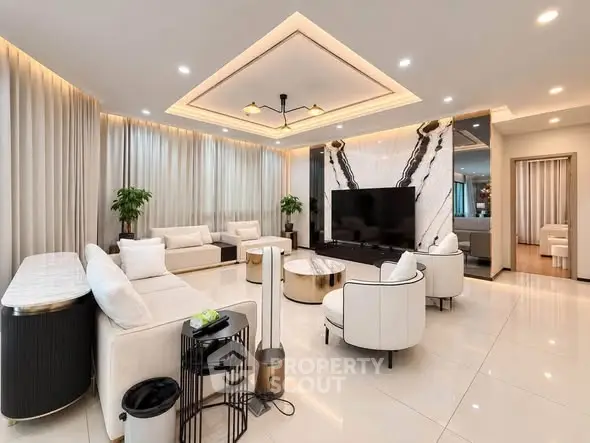 Luxurious modern living room with elegant decor and spacious seating area