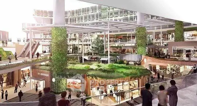 Modern shopping complex with lush greenery and multiple levels, showcasing vibrant retail spaces and architectural elegance.