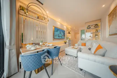 Luxurious modern living room with elegant decor and cozy seating area