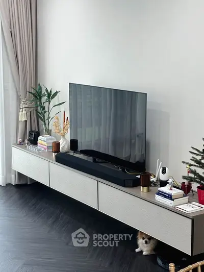 Modern living room with sleek TV stand and elegant decor