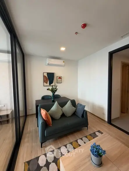 Modern living room with stylish decor and cozy seating area