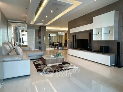 Luxurious modern living room with sleek furniture and elegant lighting
