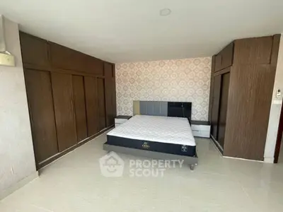 Spacious bedroom with modern design and ample closet space