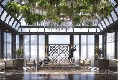 Luxurious penthouse living room with panoramic city views and elegant decor