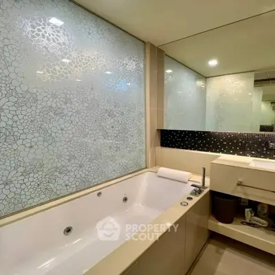 Luxurious bathroom with elegant bathtub and stylish decor