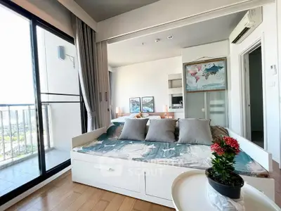 Modern bedroom with balcony view and stylish decor