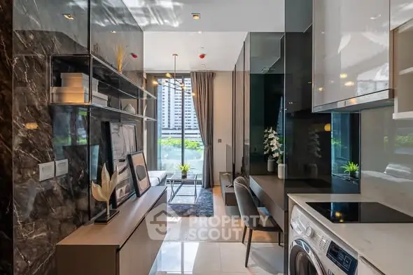 Modern living room with stylish decor and natural light