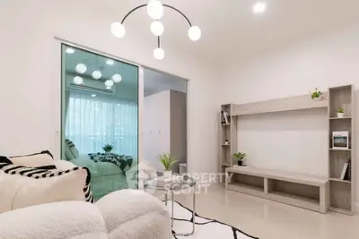 Modern living room with stylish lighting and minimalist decor