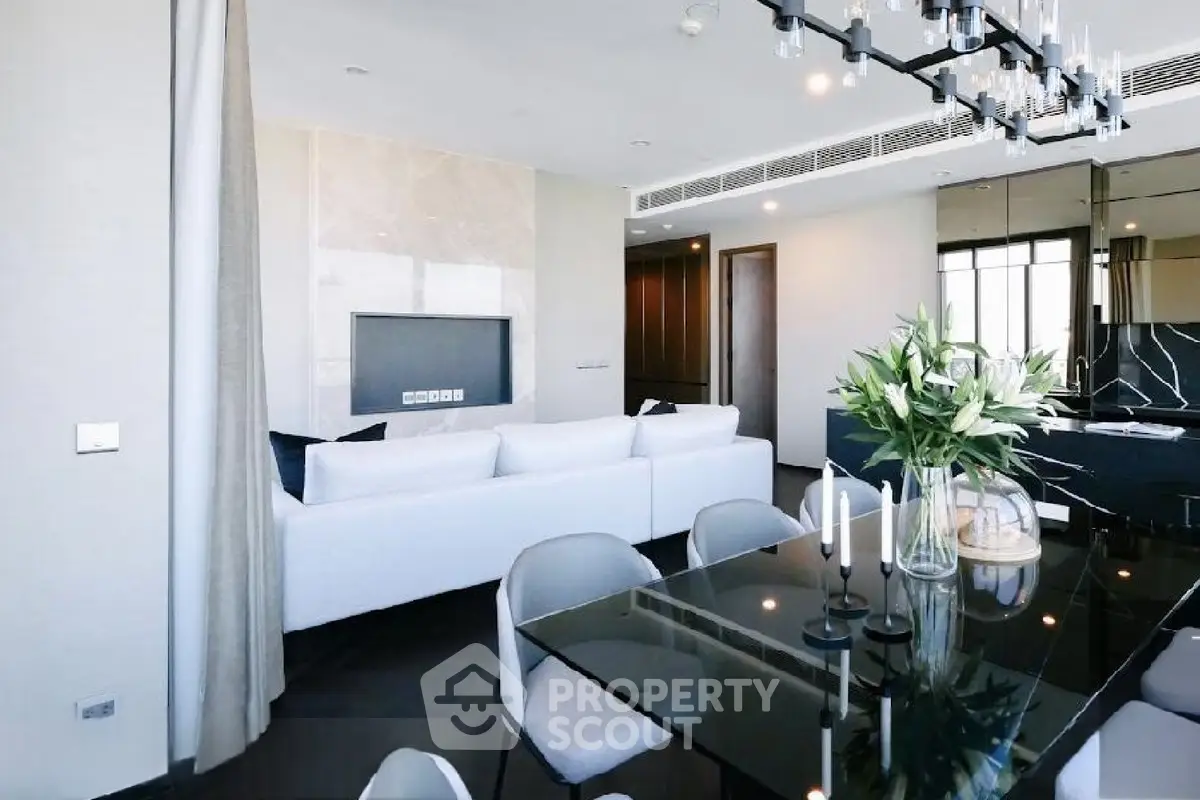 Luxurious modern living room with elegant dining area and stylish decor