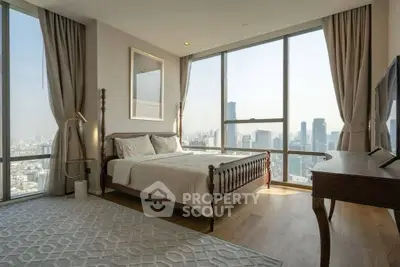 Luxurious bedroom with stunning city view and elegant furnishings