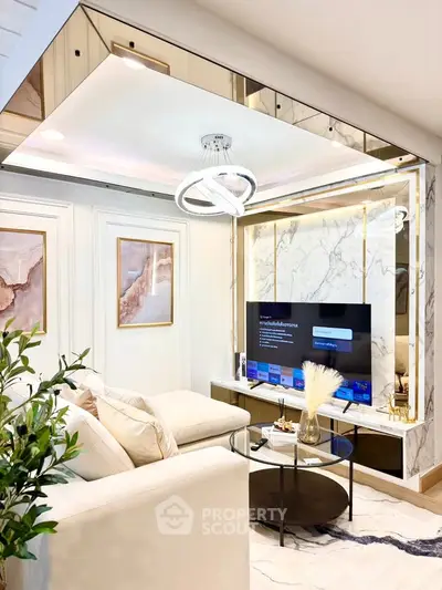 Luxurious modern living room with elegant decor and stylish lighting