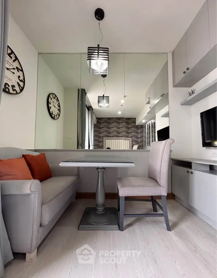 Modern living room with stylish decor and cozy seating area