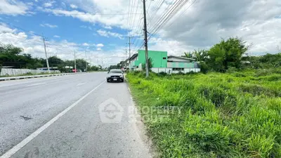 Scenic roadside view with lush greenery and clear blue sky, ideal for real estate development.