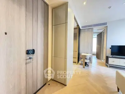Modern apartment interior with wooden flooring and sleek design