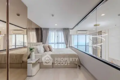 Luxurious bedroom with panoramic city view and modern decor