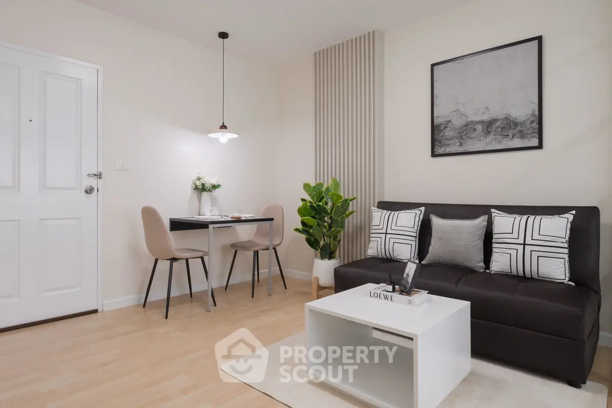 Modern living room with stylish decor and cozy seating area