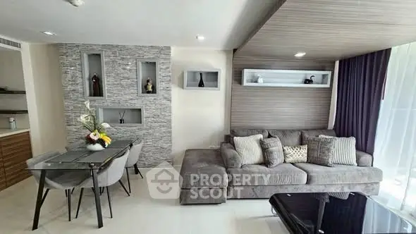 Modern living room with stylish decor and cozy seating area