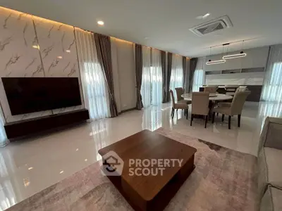 Luxurious modern living room with elegant dining area and stylish decor